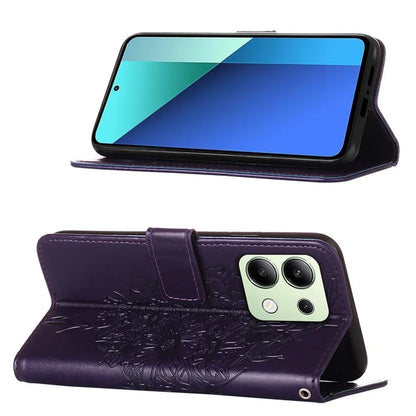 YB Imprinting Series-4 For Xiaomi Redmi Note 13 4G Case PU Leather Butterfly Pattern Phone Cover with Strap