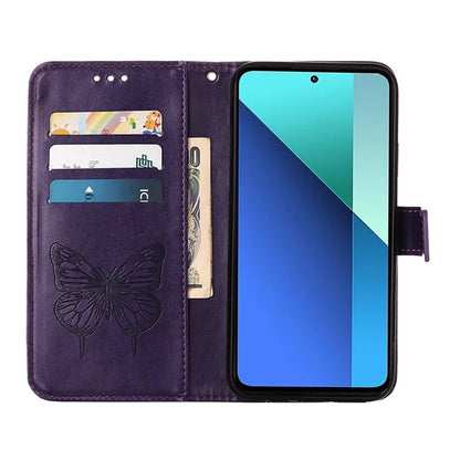 YB Imprinting Series-4 For Xiaomi Redmi Note 13 4G Case PU Leather Butterfly Pattern Phone Cover with Strap