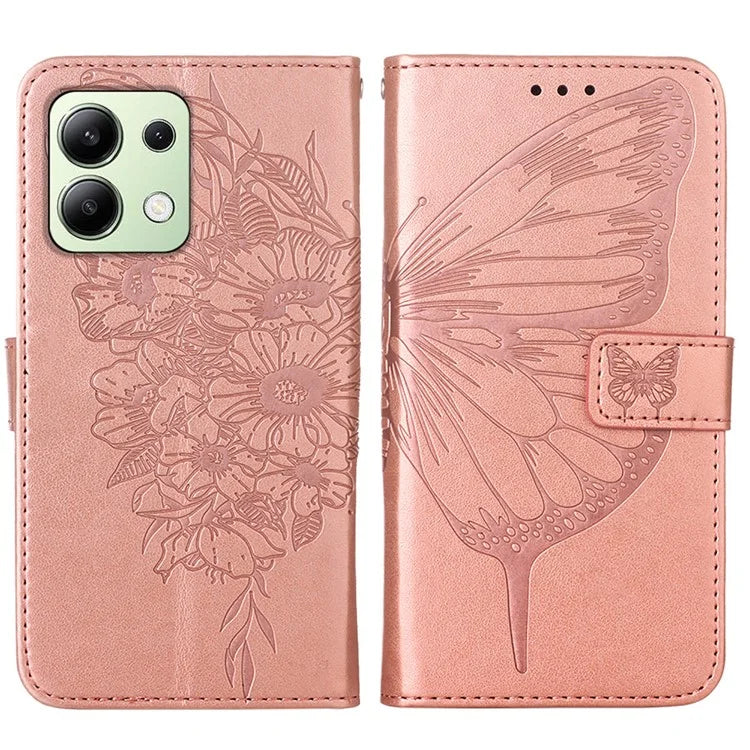 YB Imprinting Series-4 For Xiaomi Redmi Note 13 4G Case PU Leather Butterfly Pattern Phone Cover with Strap