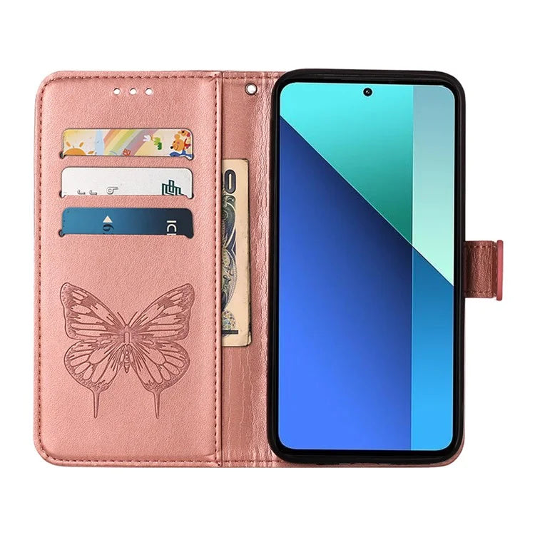 YB Imprinting Series-4 For Xiaomi Redmi Note 13 4G Case PU Leather Butterfly Pattern Phone Cover with Strap