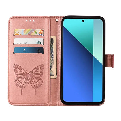 YB Imprinting Series-4 For Xiaomi Redmi Note 13 4G Case PU Leather Butterfly Pattern Phone Cover with Strap