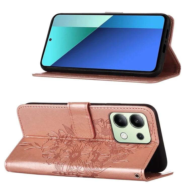 YB Imprinting Series-4 For Xiaomi Redmi Note 13 4G Case PU Leather Butterfly Pattern Phone Cover with Strap