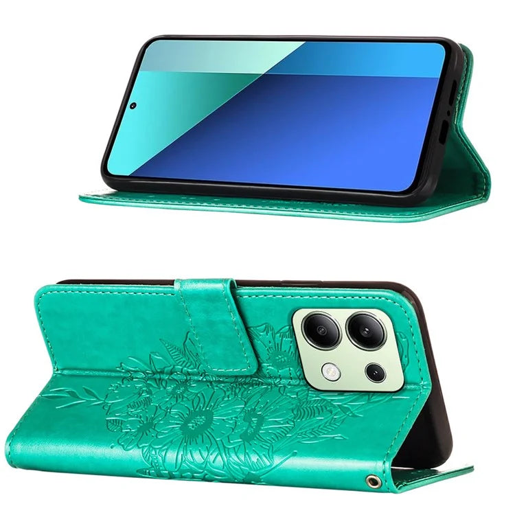 YB Imprinting Series-4 For Xiaomi Redmi Note 13 4G Case PU Leather Butterfly Pattern Phone Cover with Strap
