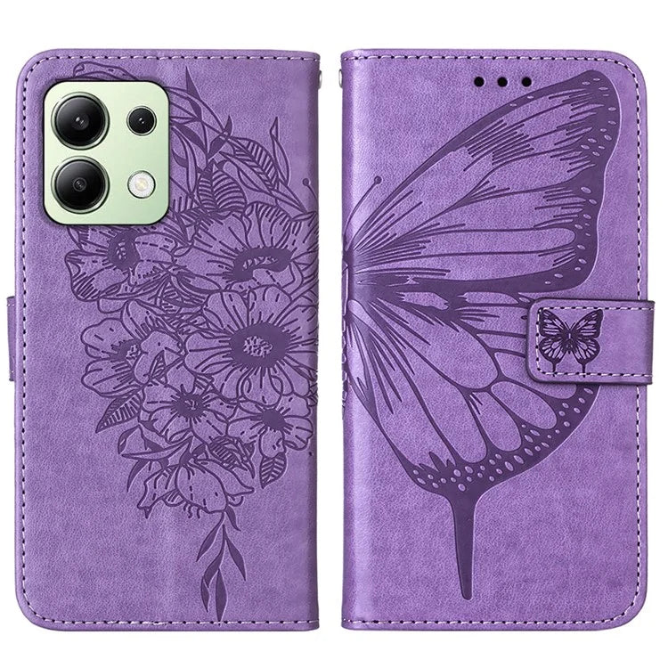 YB Imprinting Series-4 For Xiaomi Redmi Note 13 4G Case PU Leather Butterfly Pattern Phone Cover with Strap