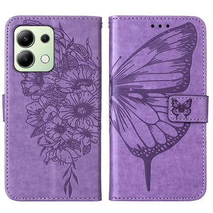 YB Imprinting Series-4 For Xiaomi Redmi Note 13 4G Case PU Leather Butterfly Pattern Phone Cover with Strap