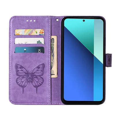 YB Imprinting Series-4 For Xiaomi Redmi Note 13 4G Case PU Leather Butterfly Pattern Phone Cover with Strap