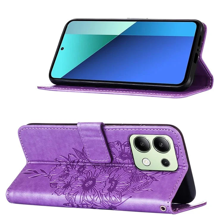 YB Imprinting Series-4 For Xiaomi Redmi Note 13 4G Case PU Leather Butterfly Pattern Phone Cover with Strap