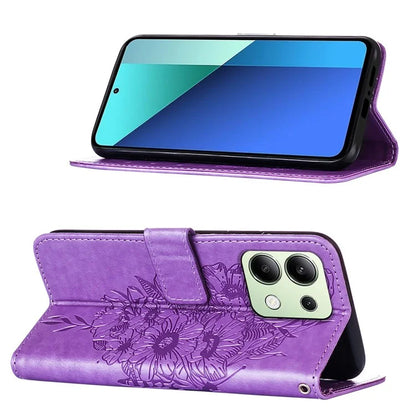 YB Imprinting Series-4 For Xiaomi Redmi Note 13 4G Case PU Leather Butterfly Pattern Phone Cover with Strap