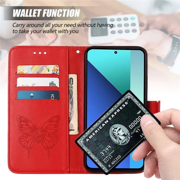 YB Imprinting Series-4 For Xiaomi Redmi Note 13 4G Case PU Leather Butterfly Pattern Phone Cover with Strap