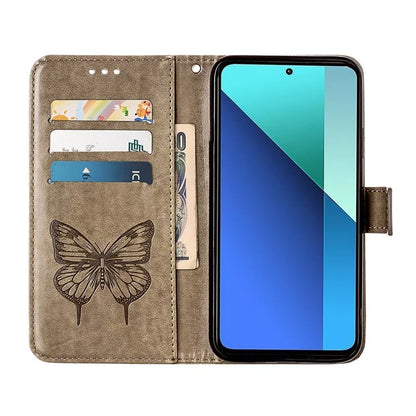 YB Imprinting Series-4 For Xiaomi Redmi Note 13 4G Case PU Leather Butterfly Pattern Phone Cover with Strap