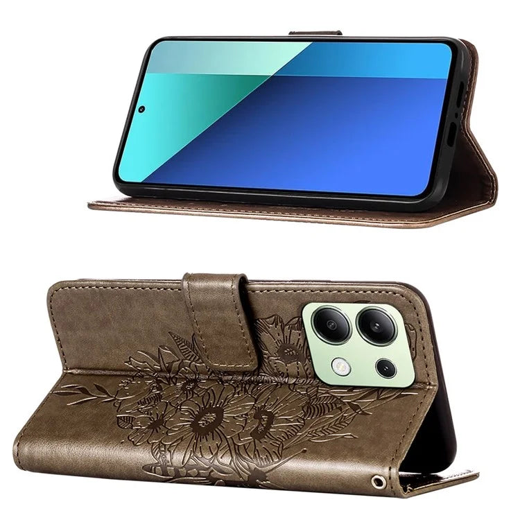 YB Imprinting Series-4 For Xiaomi Redmi Note 13 4G Case PU Leather Butterfly Pattern Phone Cover with Strap