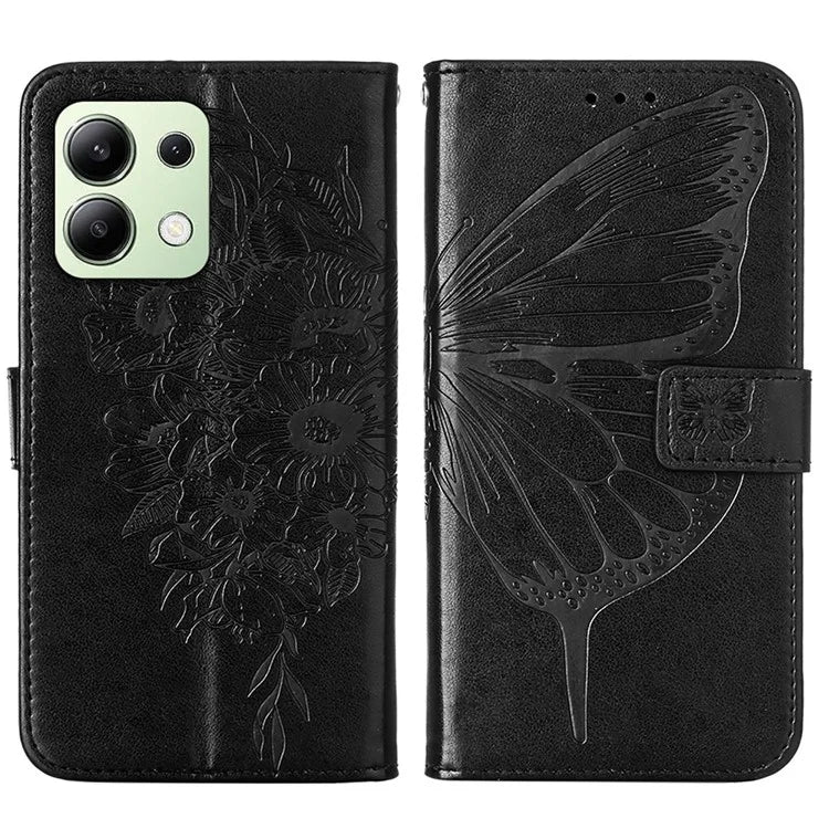 YB Imprinting Series-4 For Xiaomi Redmi Note 13 4G Case PU Leather Butterfly Pattern Phone Cover with Strap