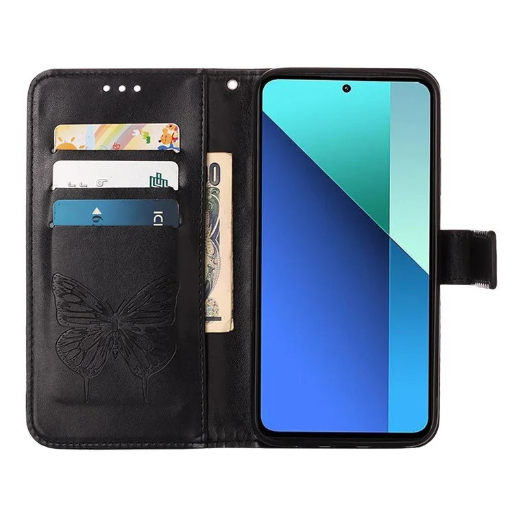 YB Imprinting Series-4 For Xiaomi Redmi Note 13 4G Case PU Leather Butterfly Pattern Phone Cover with Strap