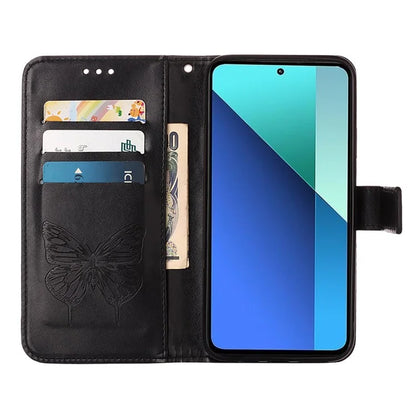 YB Imprinting Series-4 For Xiaomi Redmi Note 13 4G Case PU Leather Butterfly Pattern Phone Cover with Strap