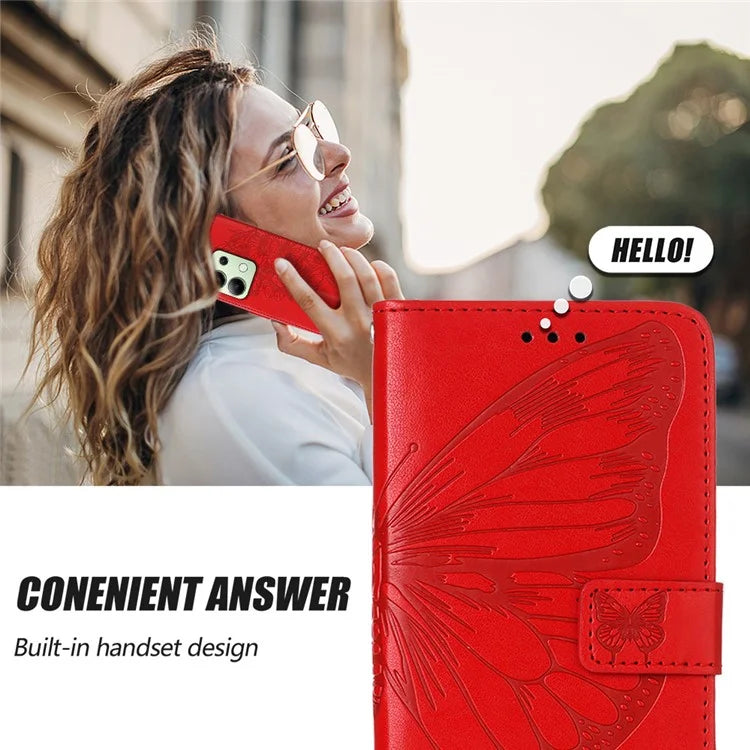 YB Imprinting Series-4 For Xiaomi Redmi Note 13 4G Case PU Leather Butterfly Pattern Phone Cover with Strap