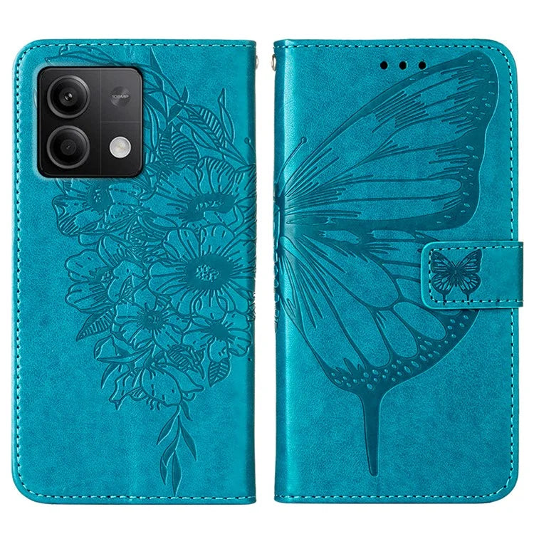 YB Imprinting Series-4 For Xiaomi Redmi Note 13 5G Case Butterfly Flower PU Leather Flip Phone Cover