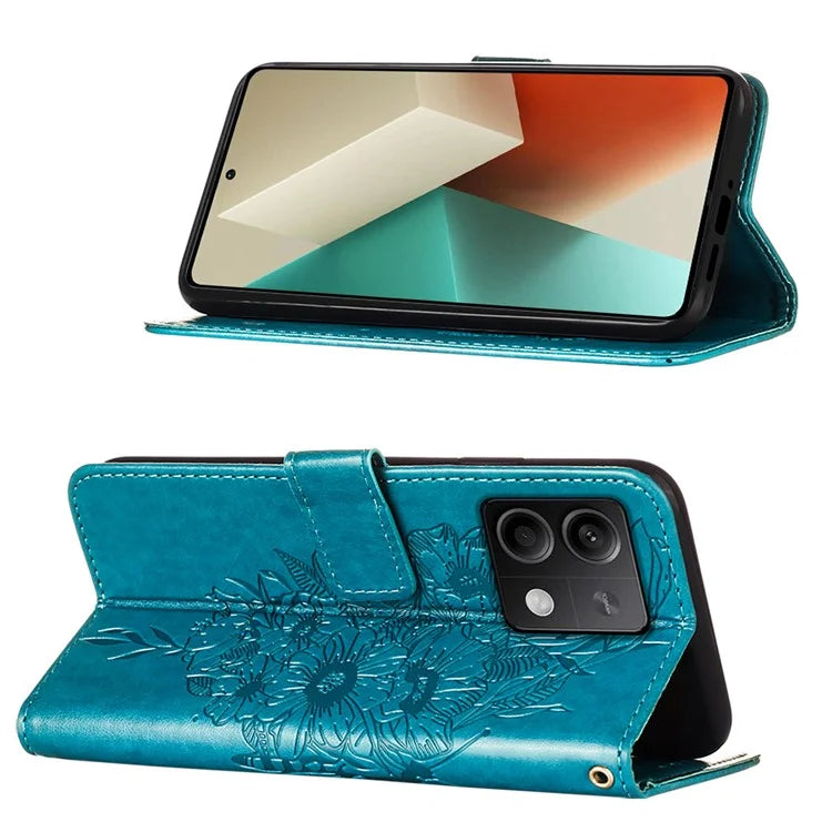 YB Imprinting Series-4 For Xiaomi Redmi Note 13 5G Case Butterfly Flower PU Leather Flip Phone Cover