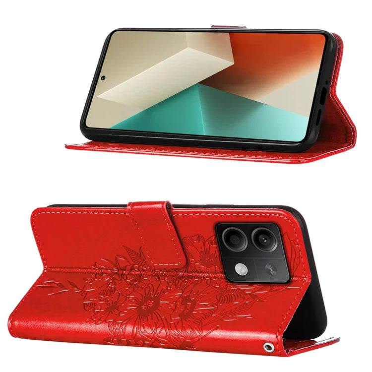 YB Imprinting Series-4 For Xiaomi Redmi Note 13 5G Case Butterfly Flower PU Leather Flip Phone Cover