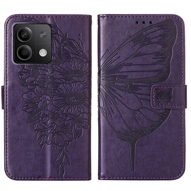 YB Imprinting Series-4 For Xiaomi Redmi Note 13 5G Case Butterfly Flower PU Leather Flip Phone Cover