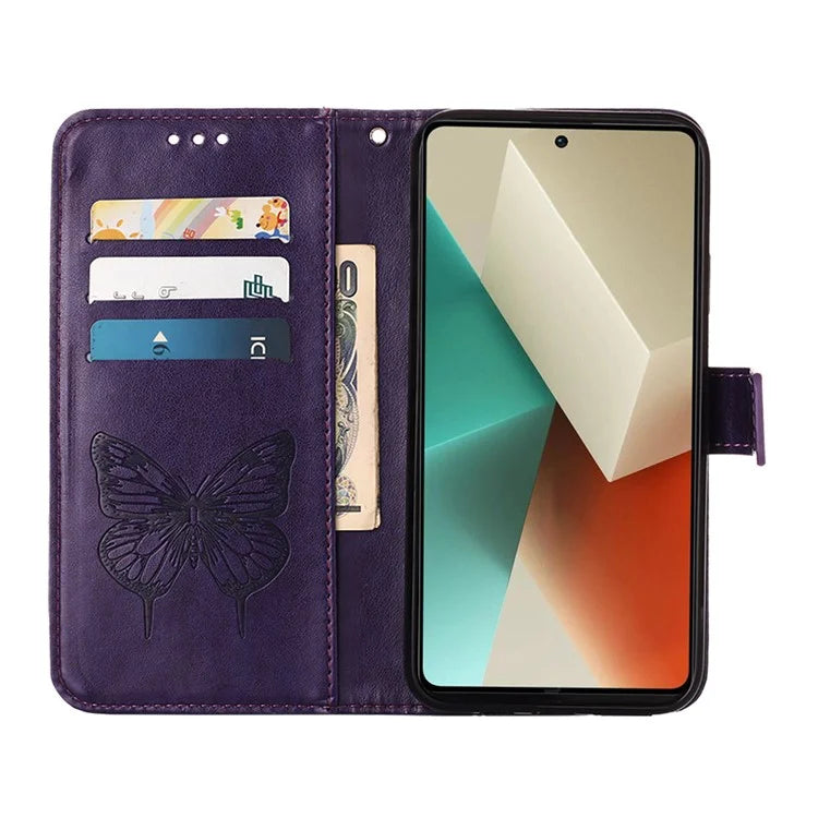 YB Imprinting Series-4 For Xiaomi Redmi Note 13 5G Case Butterfly Flower PU Leather Flip Phone Cover