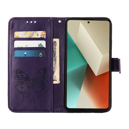 YB Imprinting Series-4 For Xiaomi Redmi Note 13 5G Case Butterfly Flower PU Leather Flip Phone Cover
