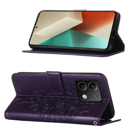 YB Imprinting Series-4 For Xiaomi Redmi Note 13 5G Case Butterfly Flower PU Leather Flip Phone Cover