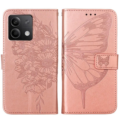 YB Imprinting Series-4 For Xiaomi Redmi Note 13 5G Case Butterfly Flower PU Leather Flip Phone Cover