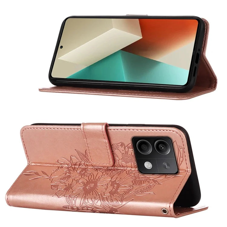 YB Imprinting Series-4 For Xiaomi Redmi Note 13 5G Case Butterfly Flower PU Leather Flip Phone Cover