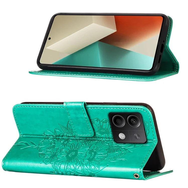 YB Imprinting Series-4 For Xiaomi Redmi Note 13 5G Case Butterfly Flower PU Leather Flip Phone Cover
