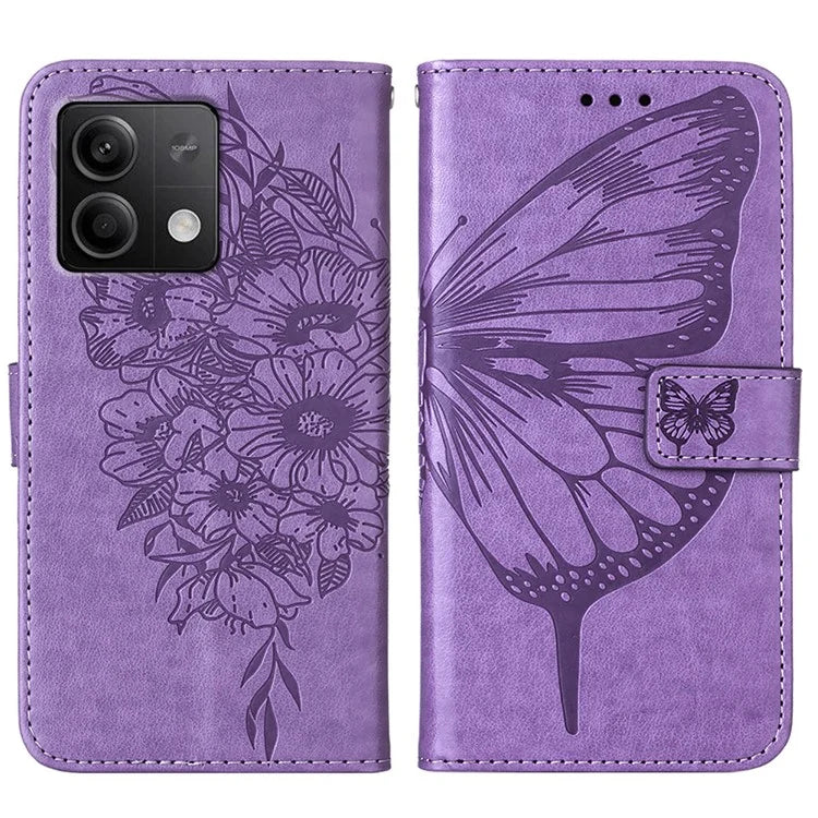 YB Imprinting Series-4 For Xiaomi Redmi Note 13 5G Case Butterfly Flower PU Leather Flip Phone Cover
