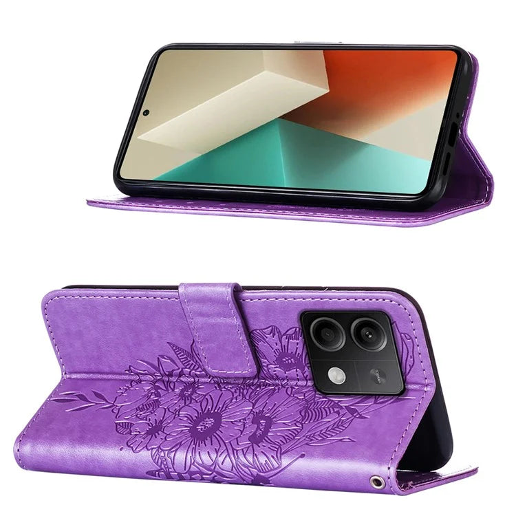 YB Imprinting Series-4 For Xiaomi Redmi Note 13 5G Case Butterfly Flower PU Leather Flip Phone Cover