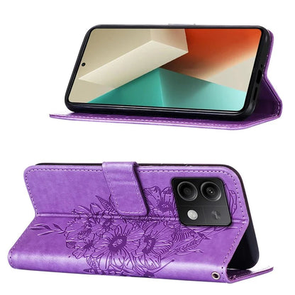 YB Imprinting Series-4 For Xiaomi Redmi Note 13 5G Case Butterfly Flower PU Leather Flip Phone Cover