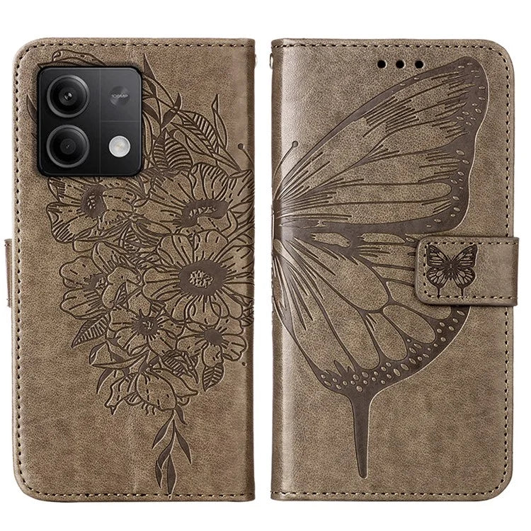 YB Imprinting Series-4 For Xiaomi Redmi Note 13 5G Case Butterfly Flower PU Leather Flip Phone Cover