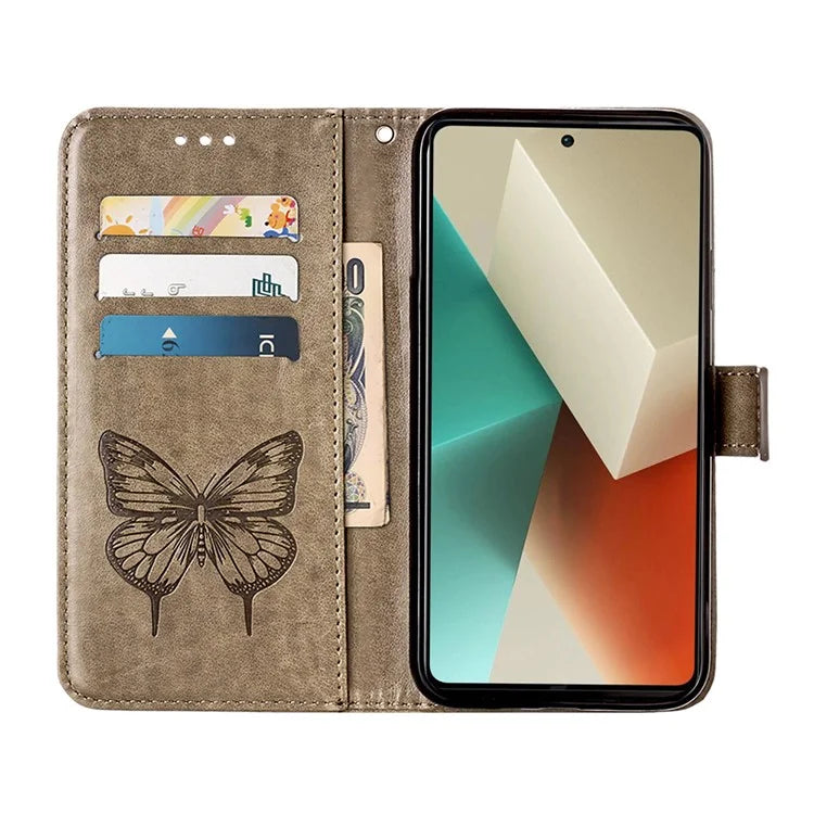 YB Imprinting Series-4 For Xiaomi Redmi Note 13 5G Case Butterfly Flower PU Leather Flip Phone Cover