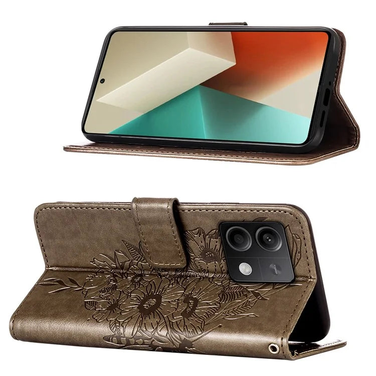 YB Imprinting Series-4 For Xiaomi Redmi Note 13 5G Case Butterfly Flower PU Leather Flip Phone Cover