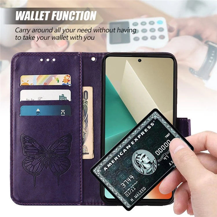 YB Imprinting Series-4 For Xiaomi Redmi Note 13 5G Case Butterfly Flower PU Leather Flip Phone Cover