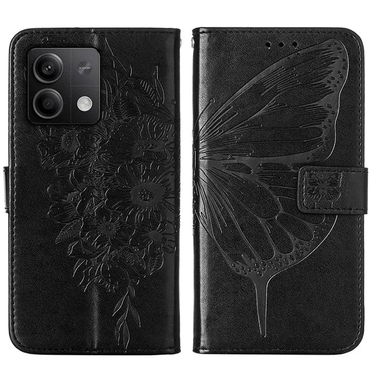 YB Imprinting Series-4 For Xiaomi Redmi Note 13 5G Case Butterfly Flower PU Leather Flip Phone Cover