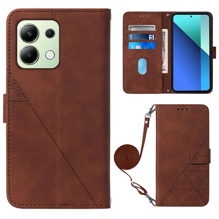 YB Imprinting Series-2 for Xiaomi Redmi Note 13 4G Case Line Pattern Leather Crossbody Phone Purse Cover