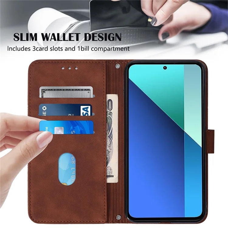 YB Imprinting Series-2 for Xiaomi Redmi Note 13 4G Case Line Pattern Leather Crossbody Phone Purse Cover
