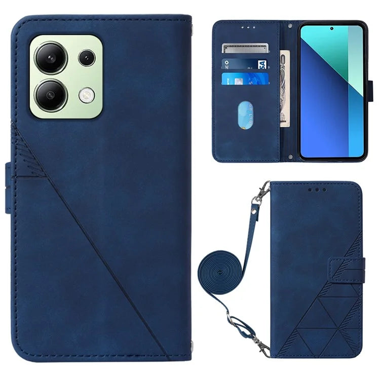 YB Imprinting Series-2 for Xiaomi Redmi Note 13 4G Case Line Pattern Leather Crossbody Phone Purse Cover