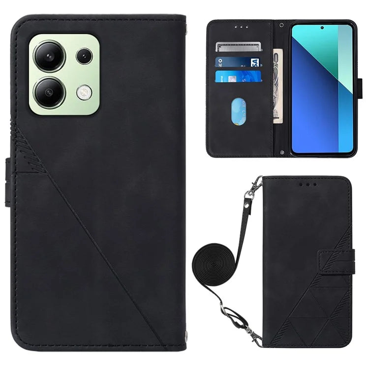 YB Imprinting Series-2 for Xiaomi Redmi Note 13 4G Case Line Pattern Leather Crossbody Phone Purse Cover