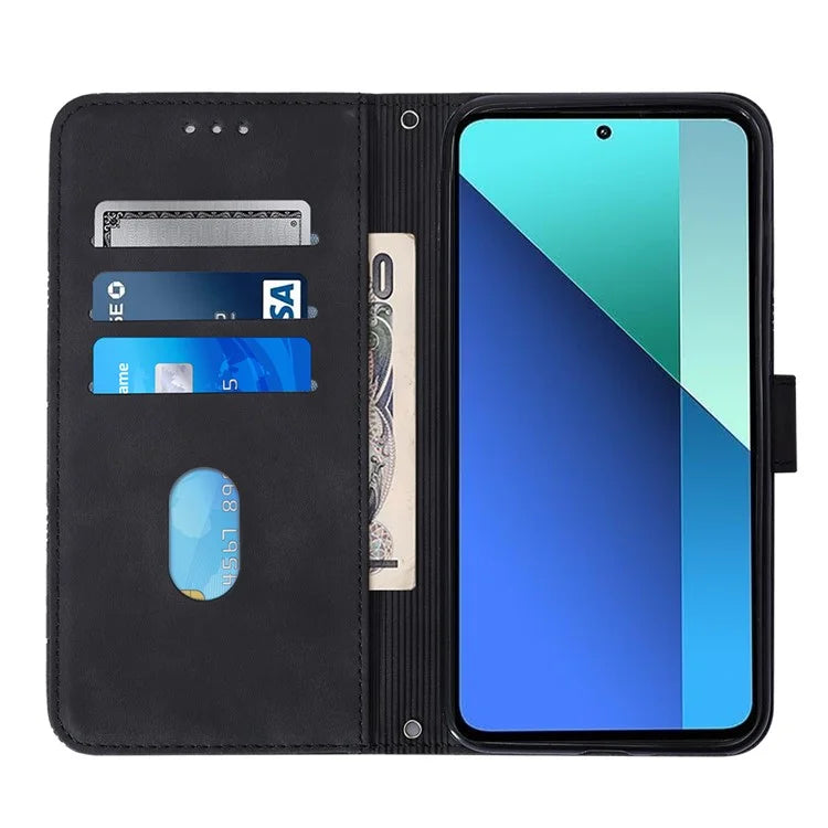 YB Imprinting Series-2 for Xiaomi Redmi Note 13 4G Case Line Pattern Leather Crossbody Phone Purse Cover