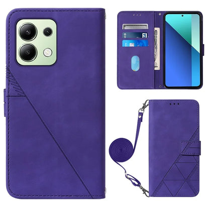 YB Imprinting Series-2 for Xiaomi Redmi Note 13 4G Case Line Pattern Leather Crossbody Phone Purse Cover