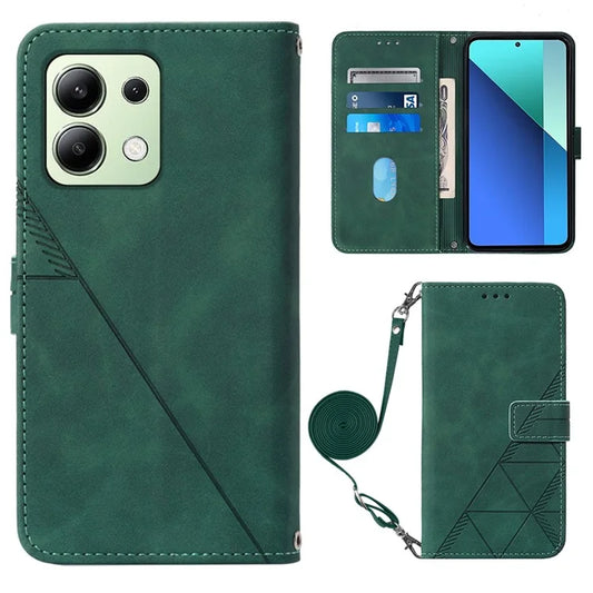 YB Imprinting Series-2 for Xiaomi Redmi Note 13 4G Case Line Pattern Leather Crossbody Phone Purse Coverish Green