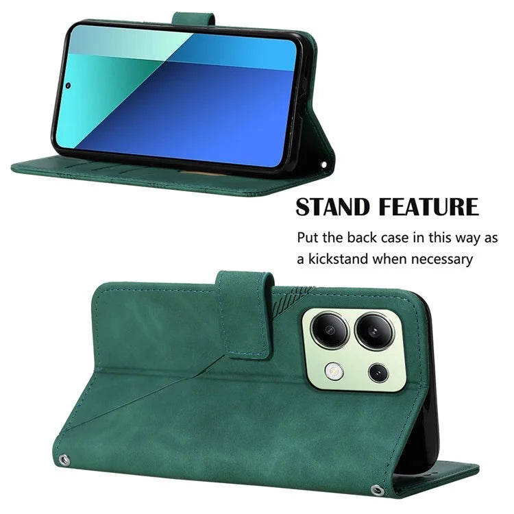 YB Imprinting Series-2 for Xiaomi Redmi Note 13 4G Case Line Pattern Leather Crossbody Phone Purse Coverish Green