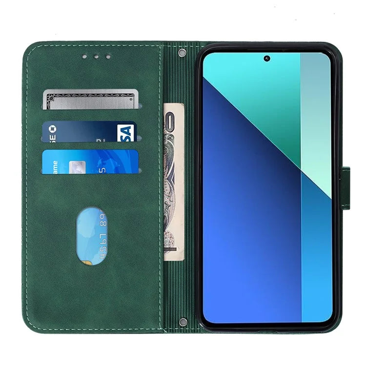 YB Imprinting Series-2 for Xiaomi Redmi Note 13 4G Case Line Pattern Leather Crossbody Phone Purse Coverish Green