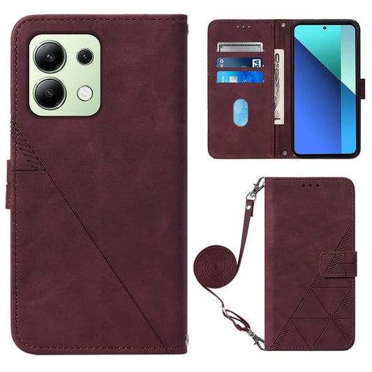 YB Imprinting Series-2 for Xiaomi Redmi Note 13 4G Case Line Pattern Leather Crossbody Phone Purse Cover