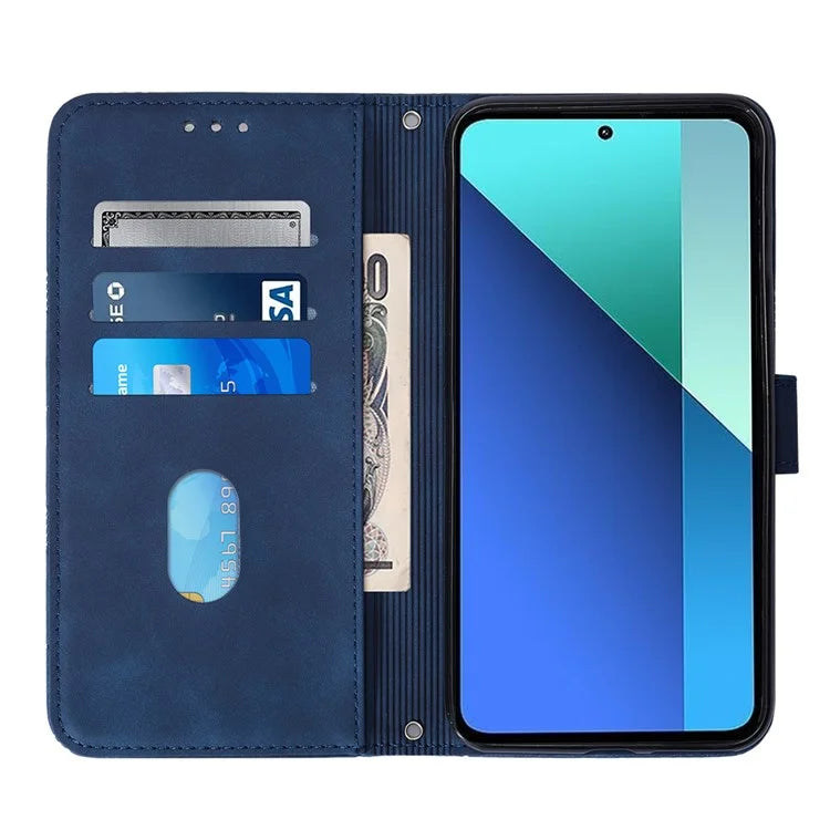 YB Imprinting Series-1 For Xiaomi Redmi Note 13 4G Wallet Case Line Pattern Hangbag PU Leather Phone Cover