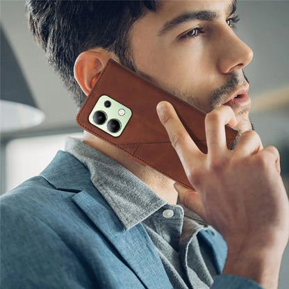 YB Imprinting Series-1 For Xiaomi Redmi Note 13 4G Wallet Case Line Pattern Hangbag PU Leather Phone Cover