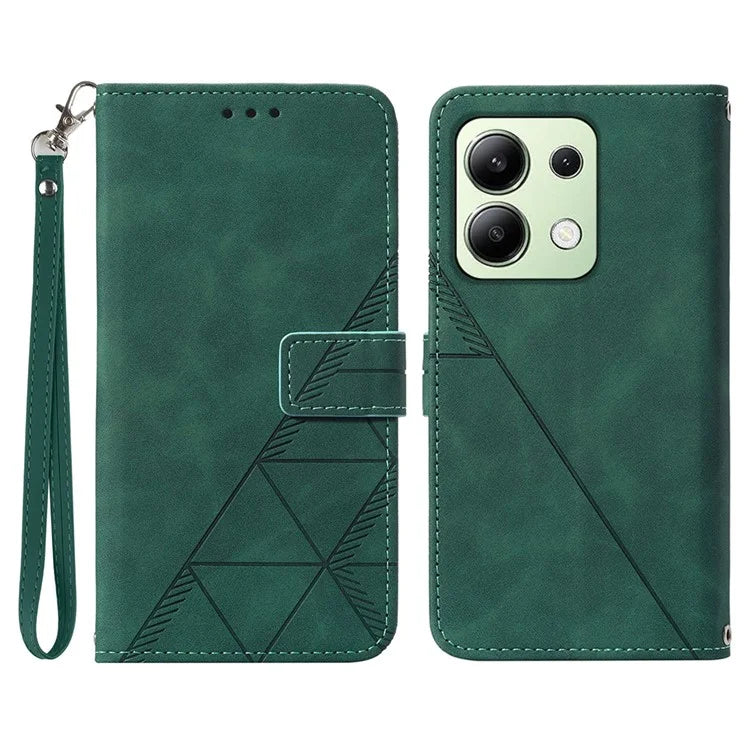 YB Imprinting Series-1 For Xiaomi Redmi Note 13 4G Wallet Case Line Pattern Hangbag PU Leather Phone Coverish Green